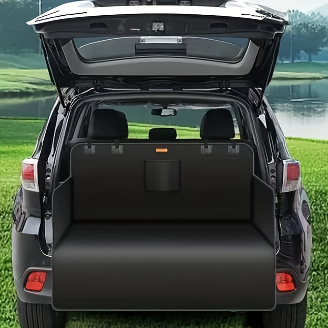 1pc Universal Fit Dog Car Trunk Liner Protector, Non-Slip Waterproof Pet Cargo Cover, Scratch-Resistant Washable Luggage Mat for Small Trucks SUVs, Black Fabric Material