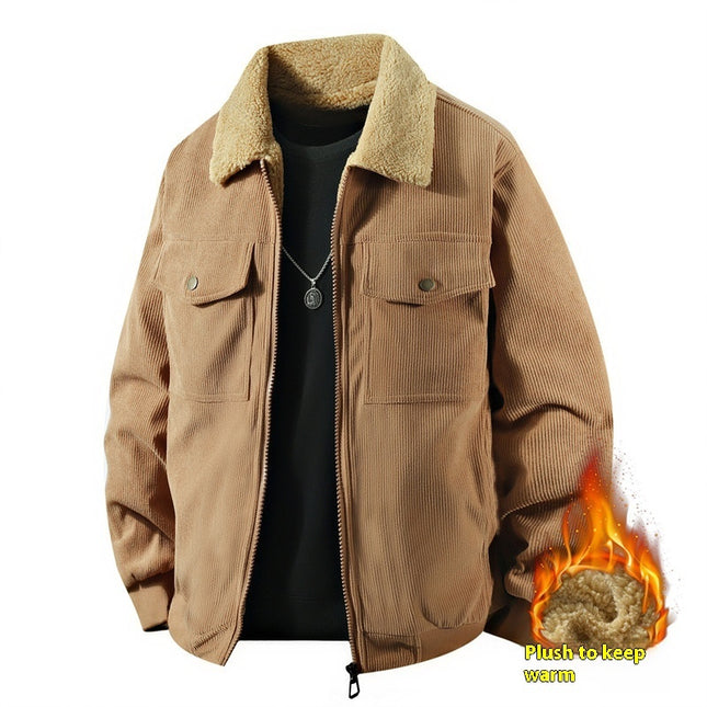 Fleece Corduroy Cotton Coat Jacket Men's Loose Casual Polo Collar Coat