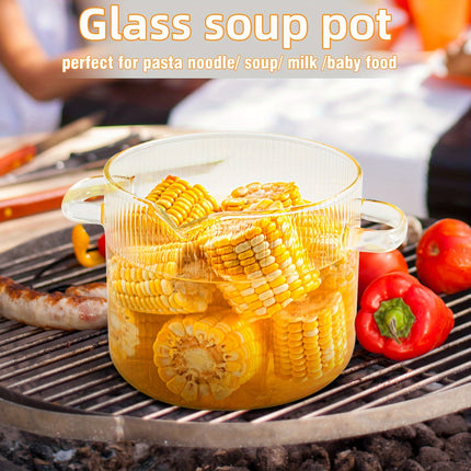 2Pcs Glass Pots for Cooking with Lids Simmer Pots Glass Saucepan Stovetop Pots