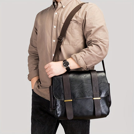Men'S Vintage Flap Messenger Bag, a Spacious Shoulder Bag Suitable for Commuting, Back