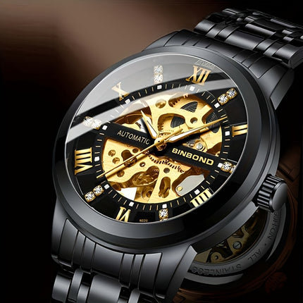 Stylish Men'S Fashion Casual Hollow Out Movement Mechanical Watch Waterproof Luminous