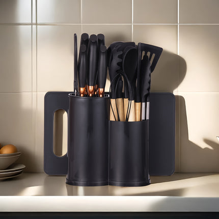 19pcs Modern Black Kitchen Knife & Cuisine Set  Professional Blade Collection with Ergonomic