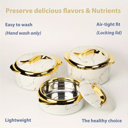 3 Pcs, Golden Touch Food Warmer, Thermal Casserole Dish Set with Lids,