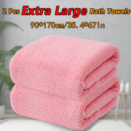 2pcs Large Size Bath Towels Set 90×170cm/35.4×67in, Pineapple Lattice Pattern Microfiber Material