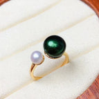 Gold Black Green Pearl Ring
