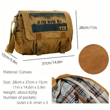 Camping Canvas Satchel Messenger Bag, Vintage Style Casual Travel Crossbody Bag