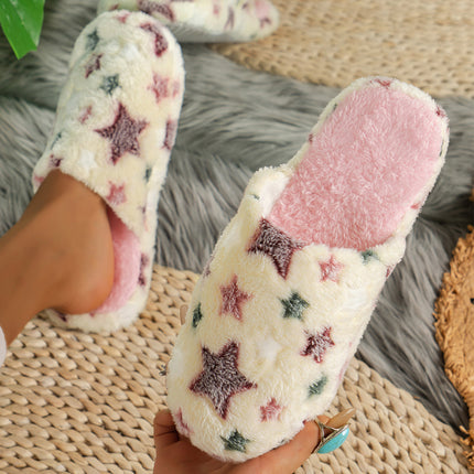 Beige Star Pattern Plush Home Slippers