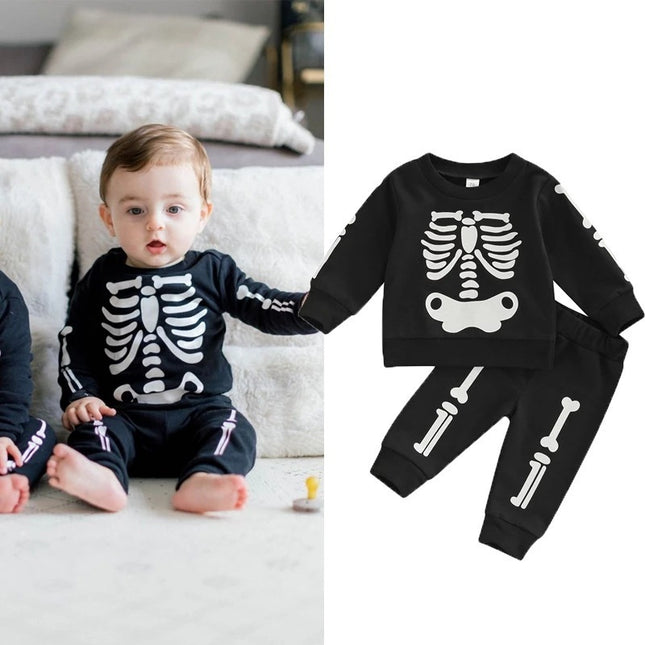 Children's Skull Clothing Boys' Girls' Cotton Long Sleeve Sweater Trousers Two-piece Suit