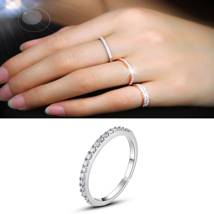 A Single-row Diamond-studded Zircon Micro-pave Open Ring