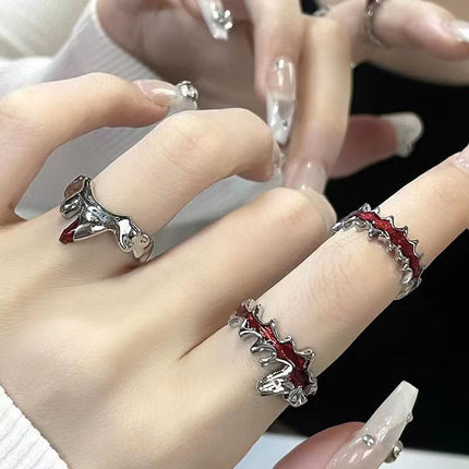Rare Design Flame-red Irregularly Pleated French-style Open Ring For Women