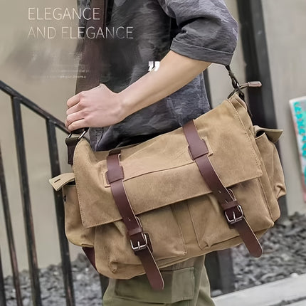 Large Capacity Vintage Canvas Crossbody Bag, Reasonably Partitioned, Durable And Washable Shoulder Bag,
