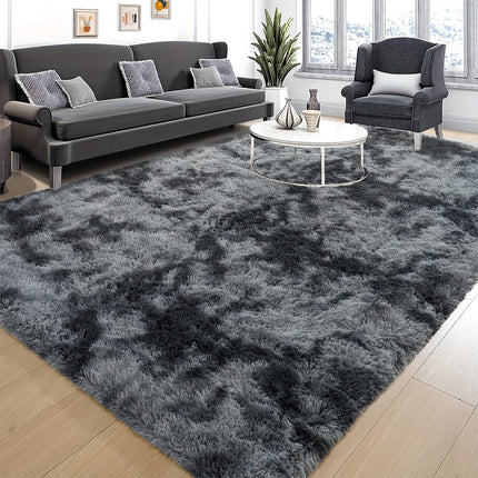 1pc, a Dark-Colored, Tie-Dye Long Plush Carpet, Featuring Upgraded Soft