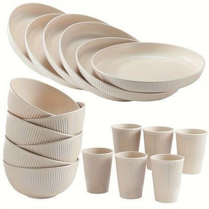 18pcs Tableware Set Made of Unbreakable Plastic Plates, Bowls, And Cups, Safe for Dishwashers