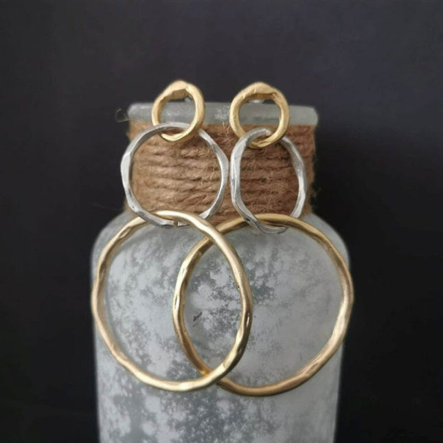 Geometric Hollow Three-ring Circle Two-color Personalized Earrings