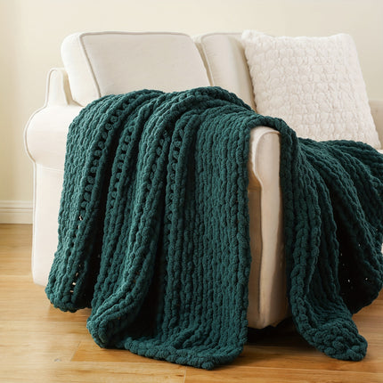 50"x60" Chunky Throw Blanket - Thick & Soft Chenille Yarn Oversized Green