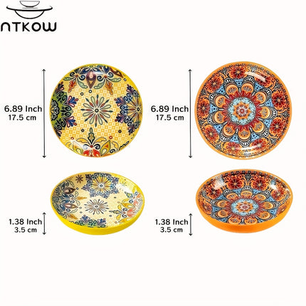 4pcs & 2pcs Ceramic Dinnerware Set with 7-Inch Deep Plates, Multi-Functional for Salads