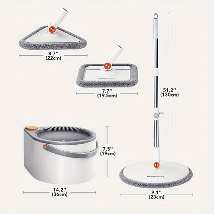Spin Mop  and Bucket System, Includes Three Types Mop Heads, Dual Compartment Mop Bucket
