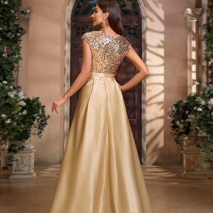 Short Sleeve Bow Belt Sequin Dress, Family Gathering Birthday Party Dress, Elegant and Fashionable Dress,