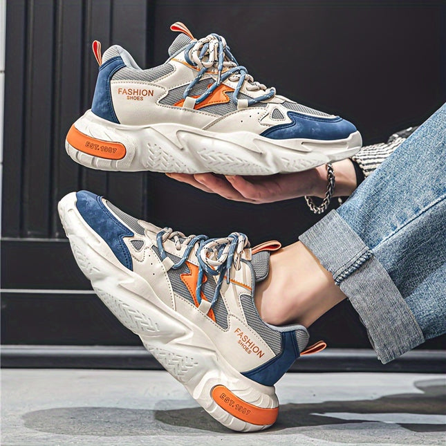 Men's Casual Cool Low Top Mesh Platform Sneakers, Breathable Shock-absorbing Sneakers For Walking Running