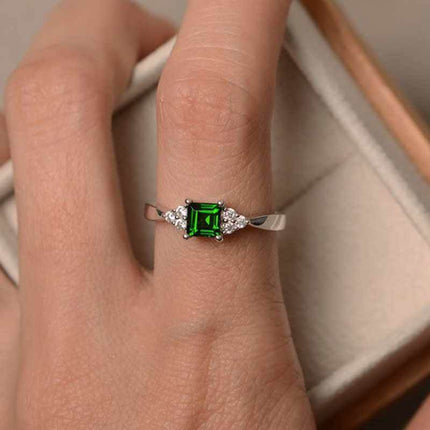Rare Zircon Womens Elegant Diamond Ringcolorfast Square Emerald Ring