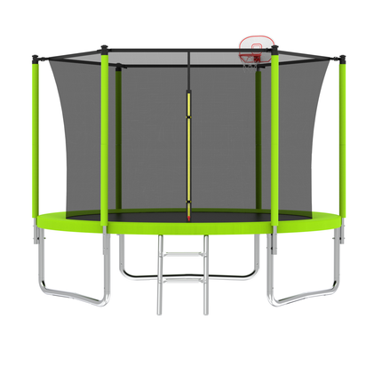 10FT Trampoline for Kids, Basketball Hoop and Ladder, Outdoor Kids Trampoline with Safety Enclosure,Fast Assembly for Backyard Fun,ASTM Approved