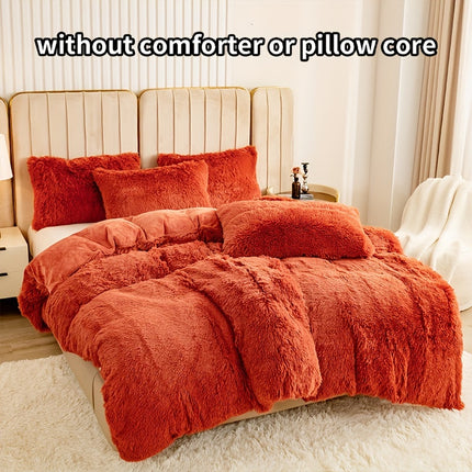 3pcs Solid Color Polyester Plush Duvet Cover Set, Winter Bedding, Machine Washable, Zipper Closure, 250-300g Fabric, Active Print, No Filler, Pillowcases Included