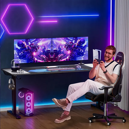 Desk, Computer Desk, Gaming Table, Esports Table, with Mouse Pad, Plastic Cup Holder