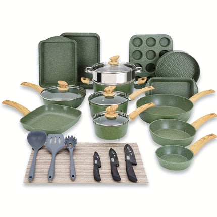 Kitchen Academy Pots and Pans Set Nonstick, 30 Pieces Induction Kitchen Cookware Set,