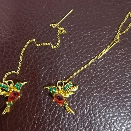 Red Mixed Zirconium Wings Bird Earrings New