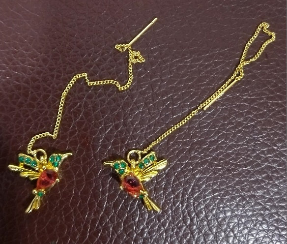 Red Mixed Zirconium Wings Bird Earrings New