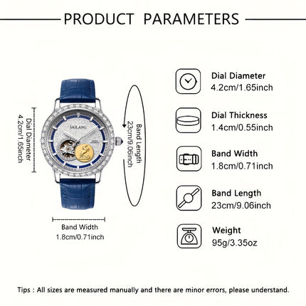 Men'S Luxury Automatic Mechanical Watch with Skeleton Dial & Exposed Movement