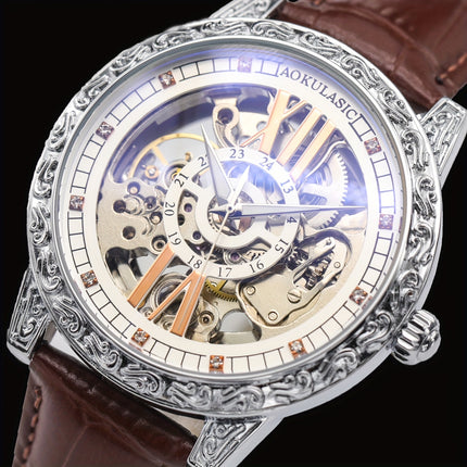 Men'S Luxury Vintage Tourbillon Skeleton Automatic Mechanical Watch, Luminous Hands