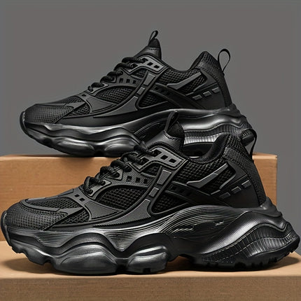Men's Black Athletic Sneakers - Breathable Mesh Upper, Durable MD Sole