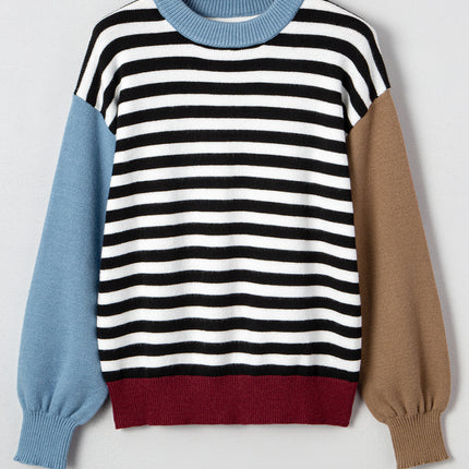 Color black Striped Panels Colorblock Sleeve Chic Sweater