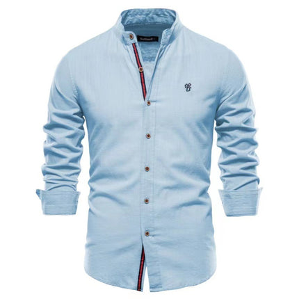 Men's Cotton And Linen Casual Fashion Solid Color Long Sleeve Henley Shirt