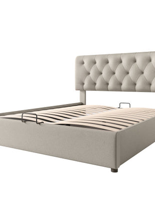 Double Bed With Adjustable Headboard In Linen