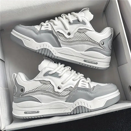 Men's Colorblock Cute Skate Sneakers with Thick PVC Sole & Cushioning - Lightweight Low-Top Lace-Up Sport Shoes