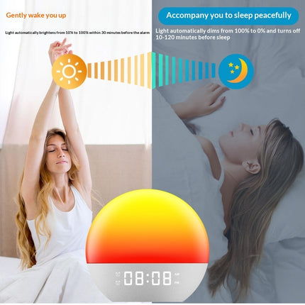 Multifunctional White Noise Wake-Up Light Sunrise Alarm Clock With LED Color-Changing Ambiance