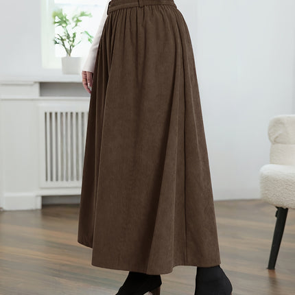 Women'S Casual High-Waisted A-Line Skirt, Thick And Versatile Long Pleated Umbrella Skirt.