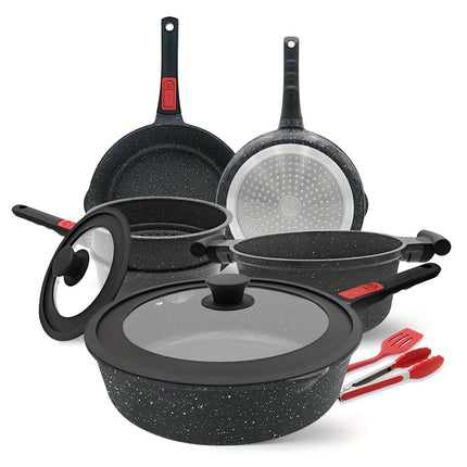 10 Pcs Pots and Pans Set Nonstick, Cast Aluminum Kitchen Cookware