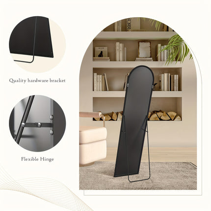56"x19" 64''x21'' Aluminum Alloy Frame Floor Mirror, Black - Free Standing