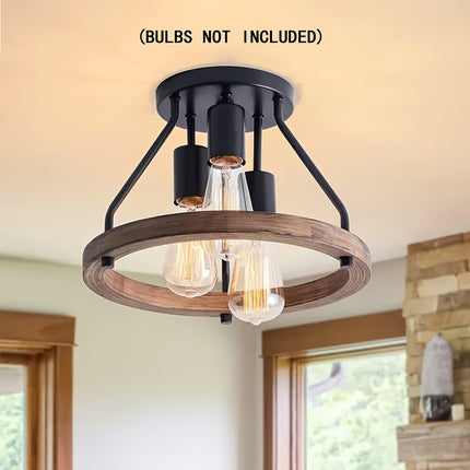 Rustic Farmhouse 3-Light Chandelier - Semi-Flush Mount, Metal Finish with E26/E27 Base