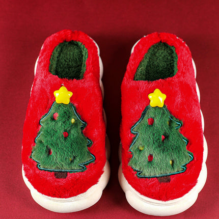 Fiery Red Christmas Tree Graphic Thick Sole Plush Slippers