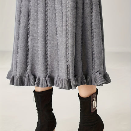 Women'S Elegant Cable Knit Skirt, Viscose, Solid Color, Autumn/Winter Fashion, Knitted (Ribbed) Fabric