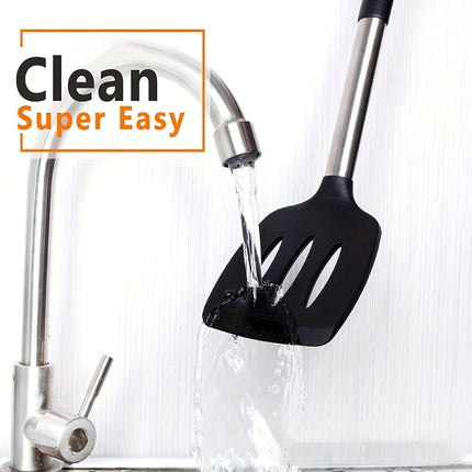 9pcs Silicone Kitchen Set with a Holder, Non-Stick Cookware Featuring Stainless Steel Handles,