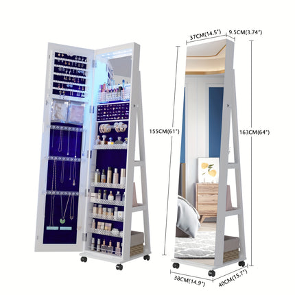 360° Spinning, 6 LED Lights, Full-Length Mirror, Large Capacity, Lockable