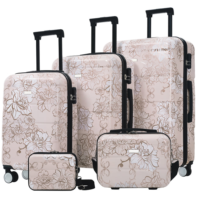 Luggage Sets New Model PC 5pcs, Hardside Lightweight Durable 20' 24' 28' Suitcases  with 8' 14' Cases, Suitcase with Lock Spinner Wheels