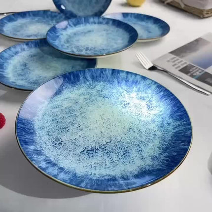 2/4/6pcs Ocean Theme Ceramic Salad Plates, 19.05 cm, Oven, Dishwasher, Microwave Safe