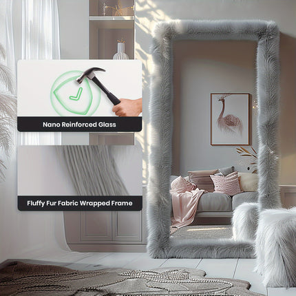 24''X 63'' Melodieux Faux Fur Framed Full Length Mirror
