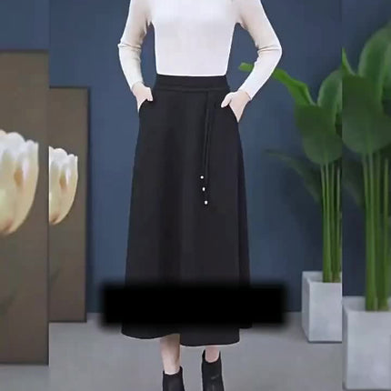 A Thick Midi Skirt for Autumn And Winter, Featuring a High Waist That Is Loose And Flattering